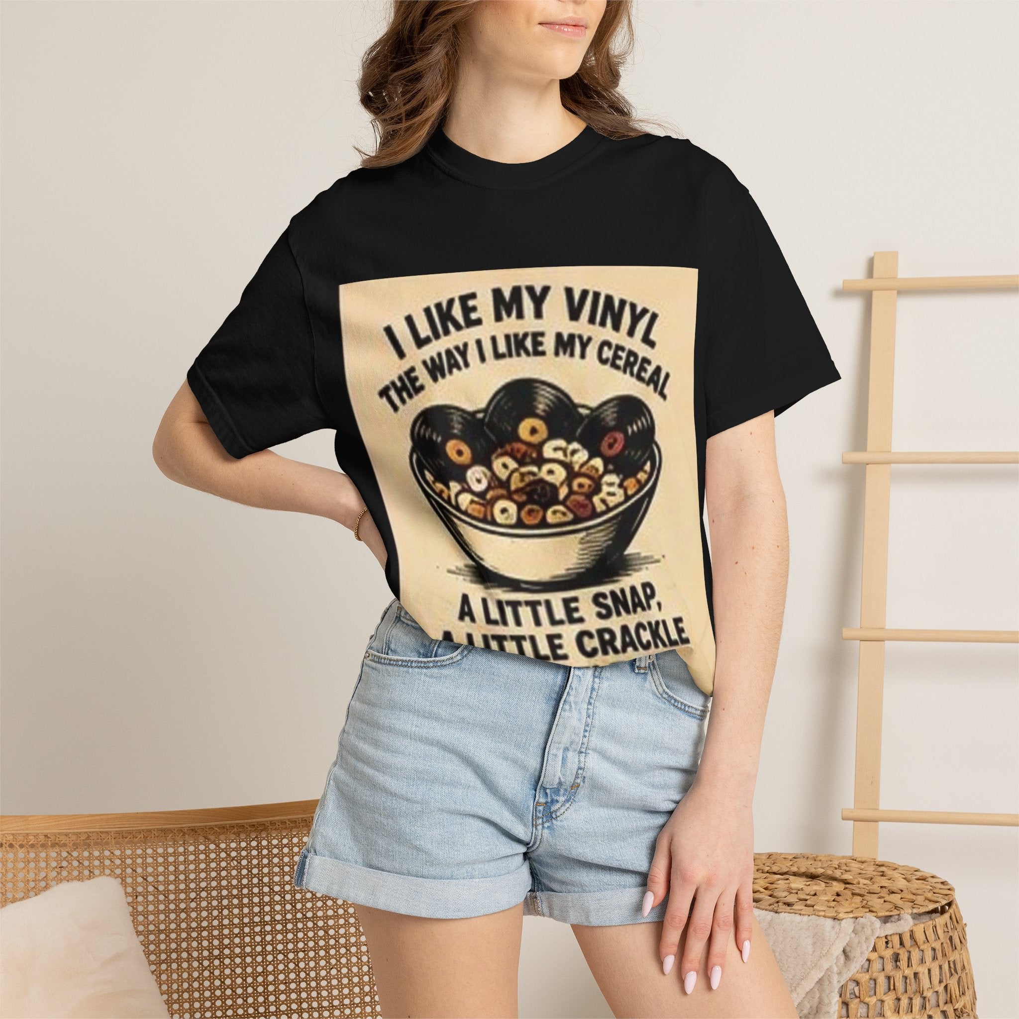 Vinyl & Cereal Graphic T-Shirt — "I Like My Vinyl the Way I Like My Cereal" Retro Record Tee