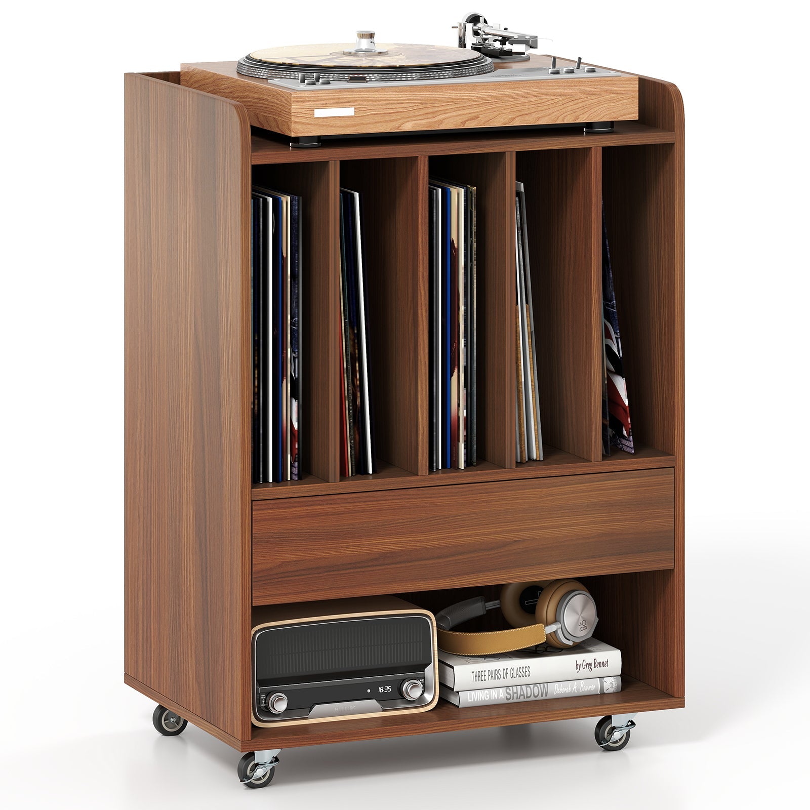 Record Player Stand Turntable Stand with Drawer and Record Holder