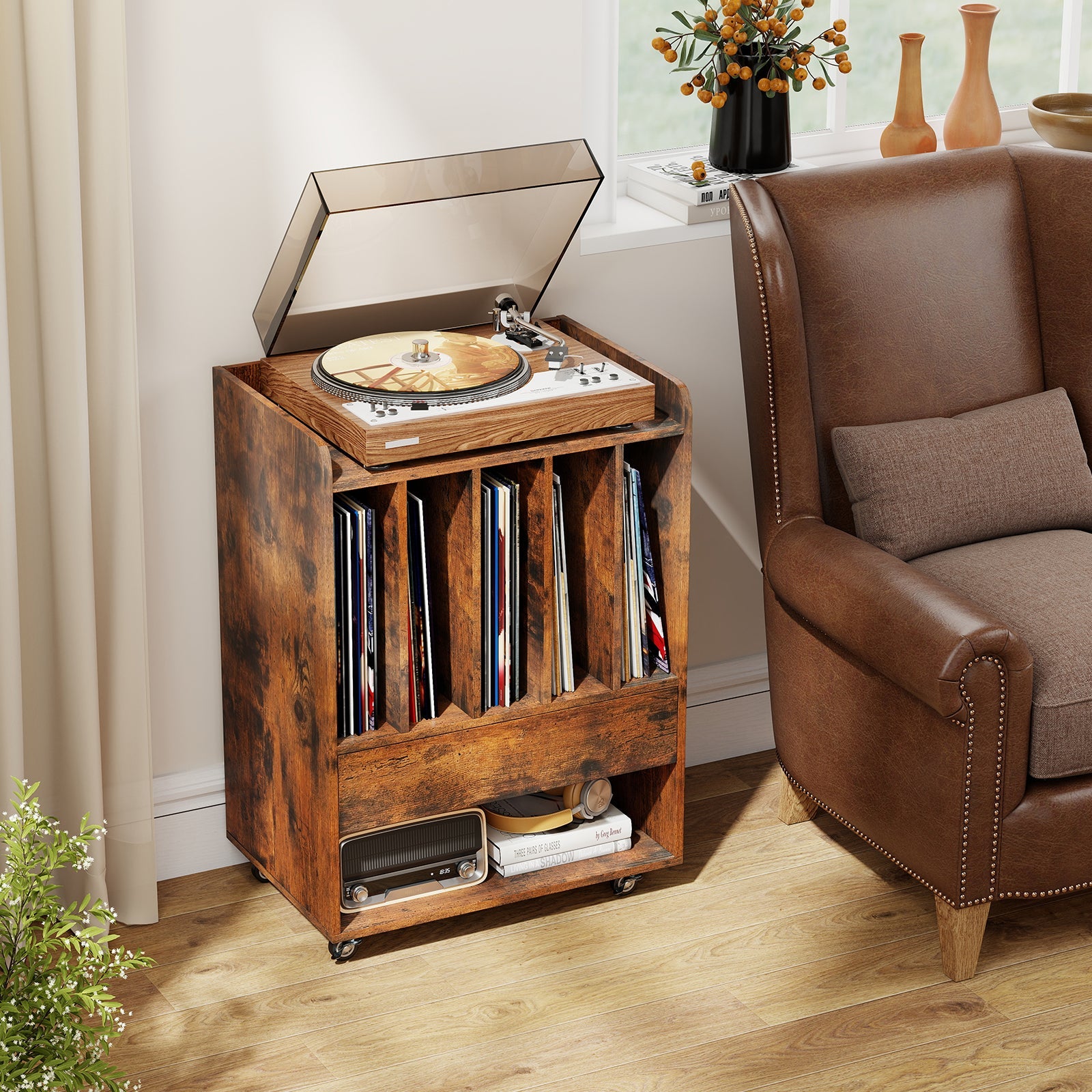 Record Player Stand Turntable Stand with Drawer and Record Holder