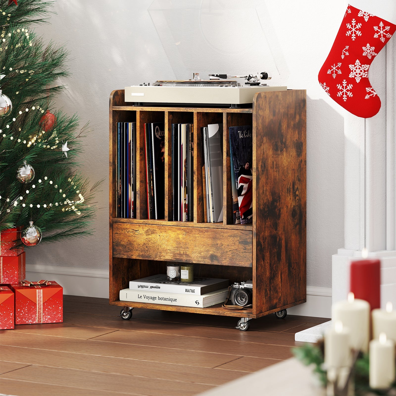 Record Player Stand Turntable Stand with Drawer and Record Holder