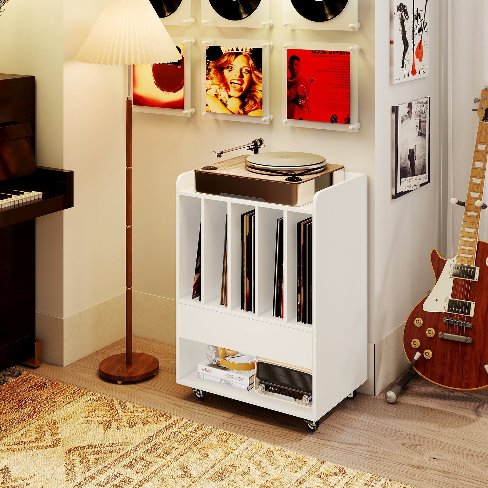 Record Player Stand Turntable Stand with Drawer and Record Holder