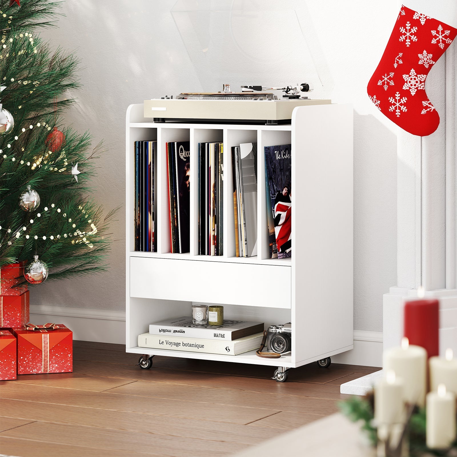 Record Player Stand Turntable Stand with Drawer and Record Holder