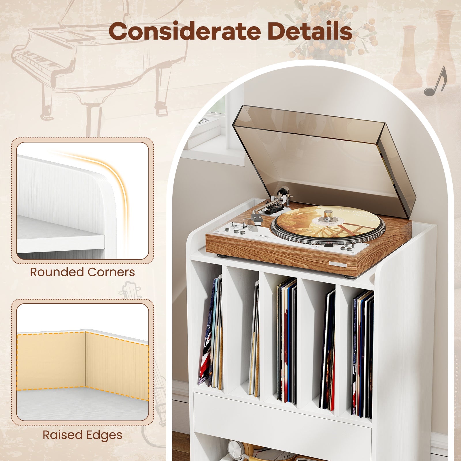 Record Player Stand Turntable Stand with Drawer and Record Holder