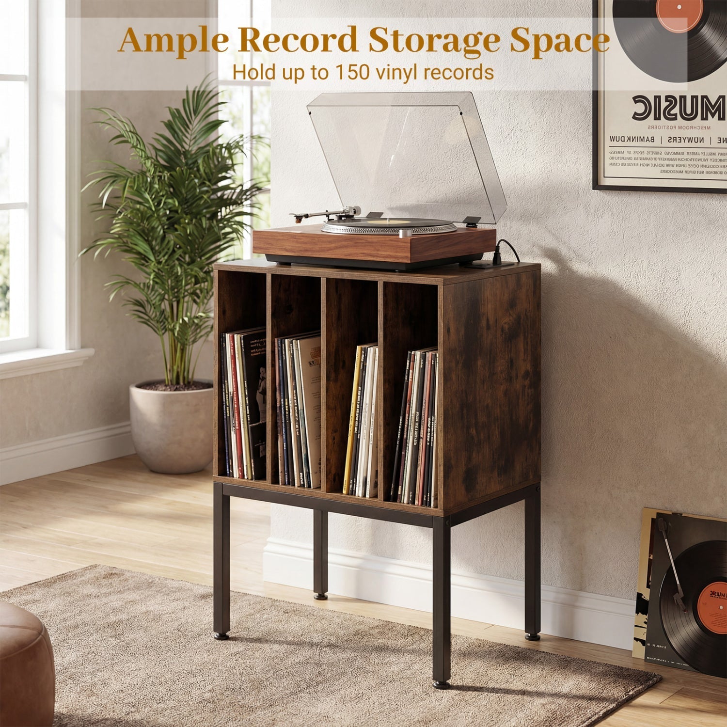 Turntable Record Player Stand with Power Outlets