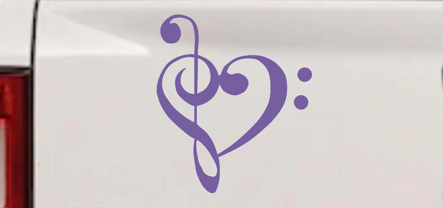 Music Clef Heart Decal for Car Truck Window - Love of Music Sticker