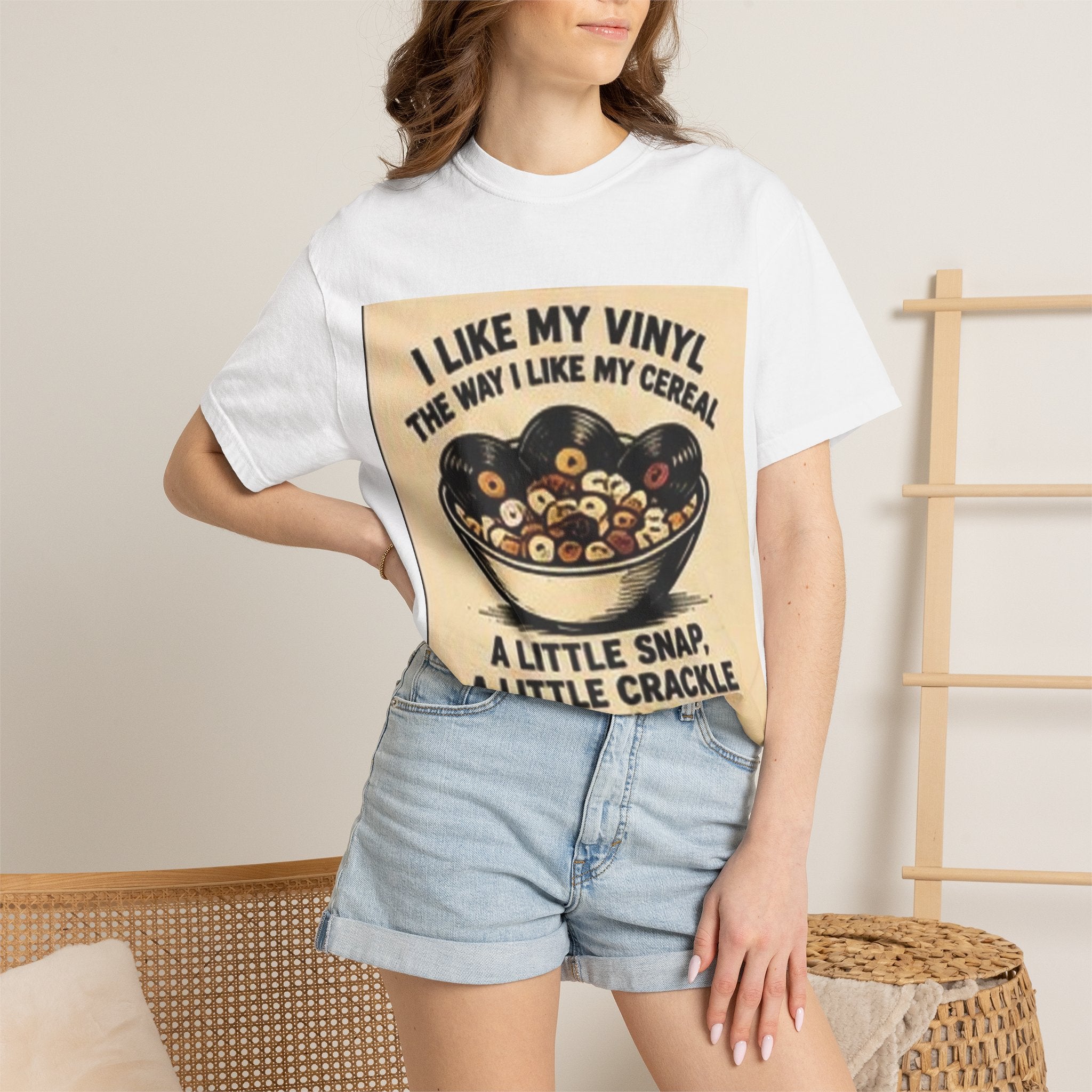 Vinyl &amp; Cereal Graphic T-Shirt — "I Like My Vinyl the Way I Like My Cereal" Retro Record Tee