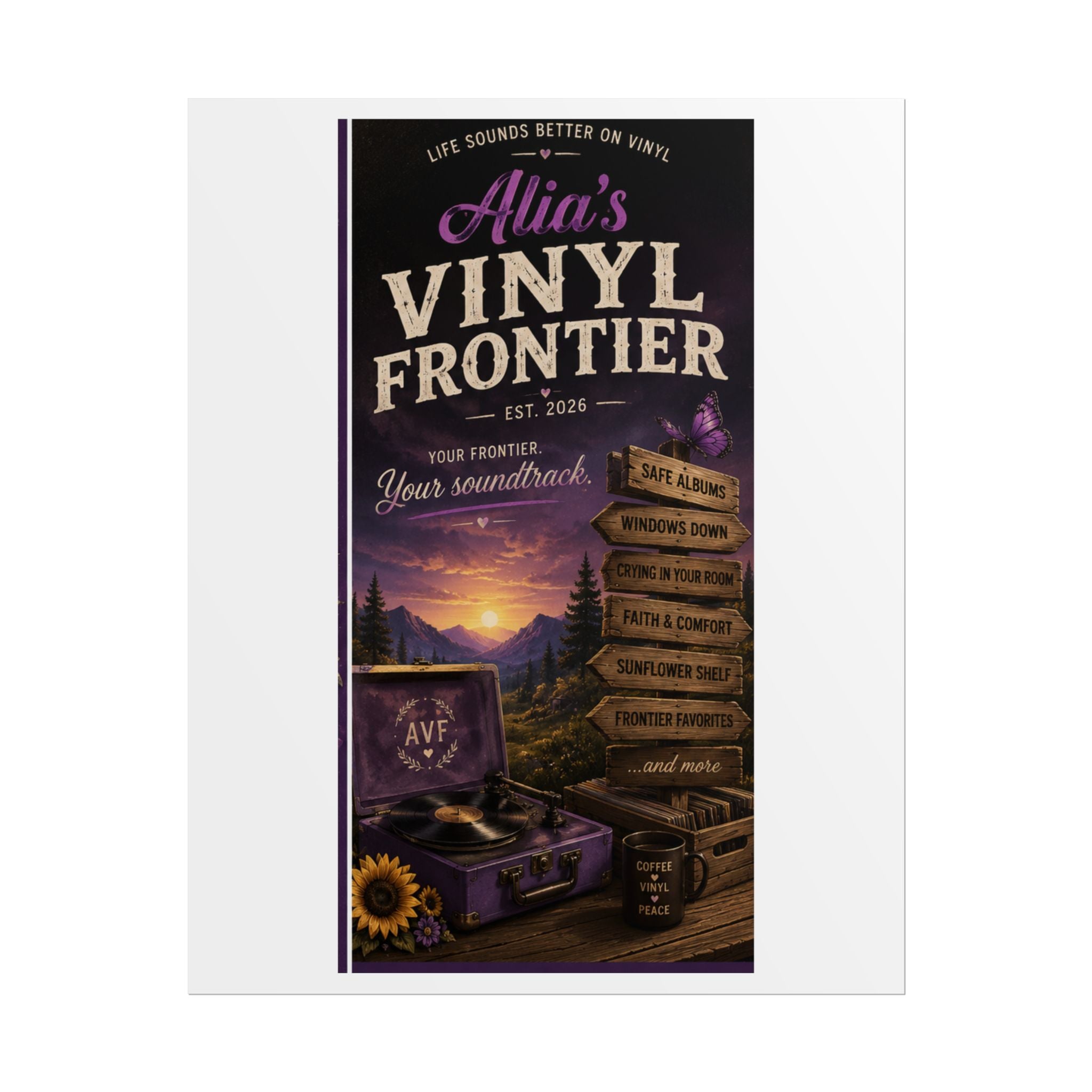 Personalized Vinyl Frontier Rolled Poster — Custom Name Music Lover Wall Art