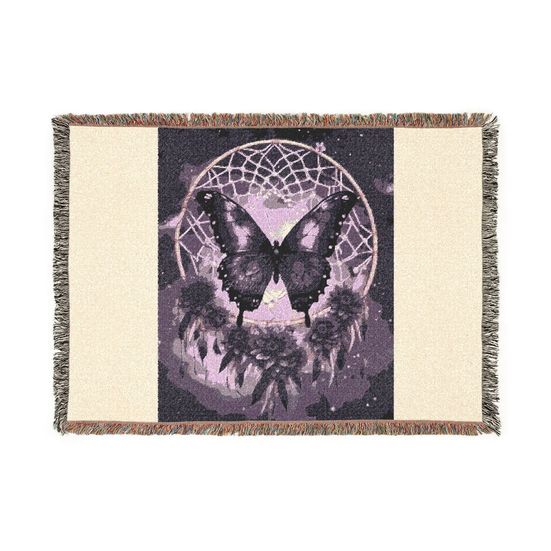 Butterfly Dreamcatcher Woven Blanket — Boho Gothic Throw for Bedroom &amp; Living Room