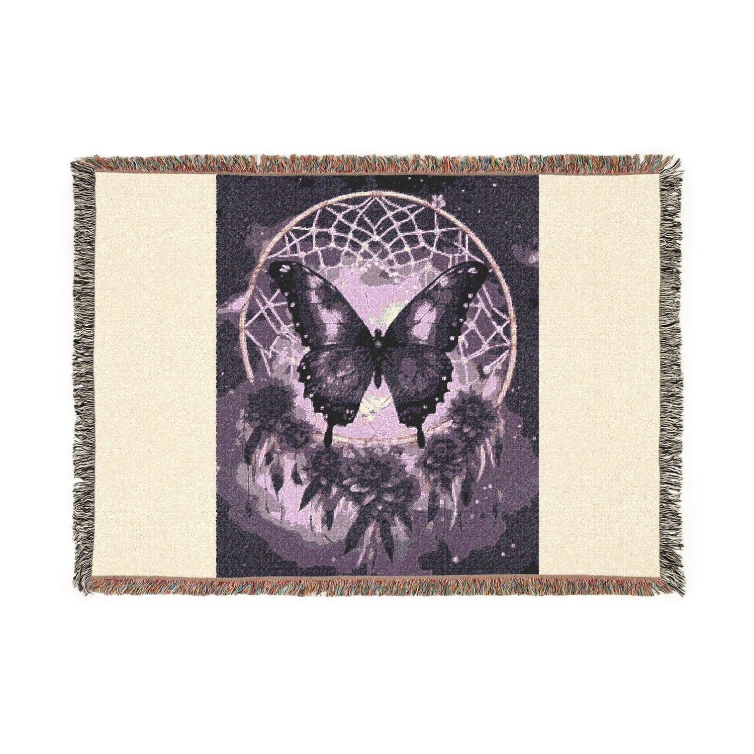 Butterfly Dreamcatcher Woven Blanket — Boho Gothic Throw for Bedroom &amp; Living Room