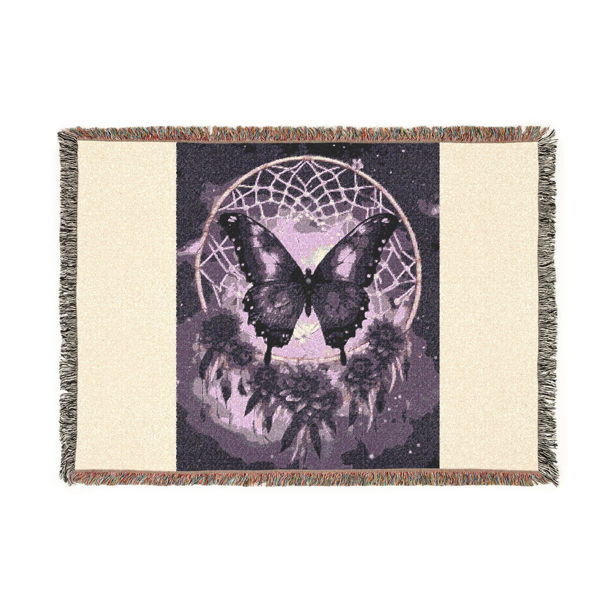 Butterfly Dreamcatcher Woven Blanket — Boho Gothic Throw for Bedroom &amp; Living Room