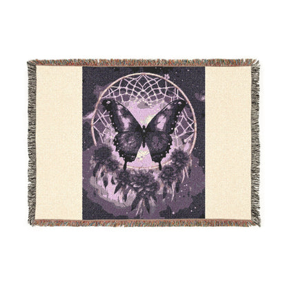 Butterfly Dreamcatcher Woven Blanket — Boho Gothic Throw for Bedroom &amp; Living Room