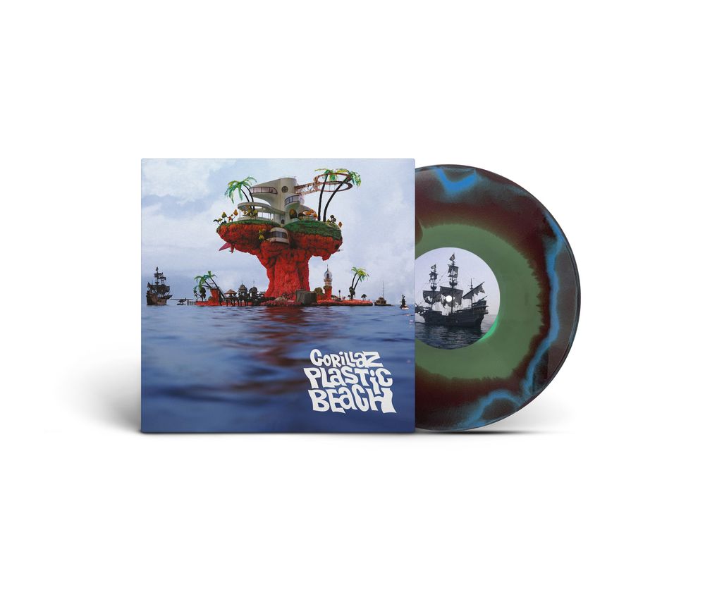 the album cover for Gorillaz - Plastic Beach - Brick &amp; Mortar Exclusive [Blue, Green and Orange Half-speed Mastered]