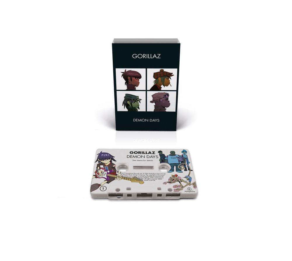 the album cover for Gorillaz - Demon Days - Brick &amp; Mortar Exclusive [White Cassette with On Body Printing]