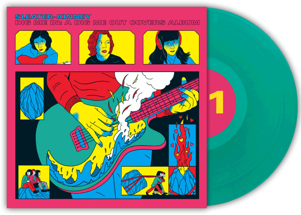 Sleater-Kinney Dig Me In Vinyl the album cover for Sleater-Kinney - Dig Me In: a Dig Me Out Covers Album (green/blue Vinyl)
