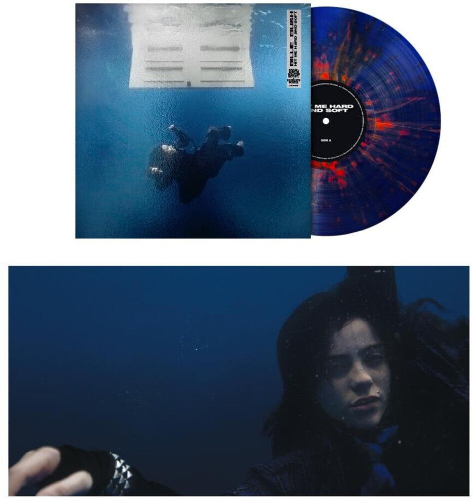 the album cover for Billie Eilish - HIT ME HARD AND SOFT (Anniversary Edition) [Blue &amp; Orange Splatter LP]