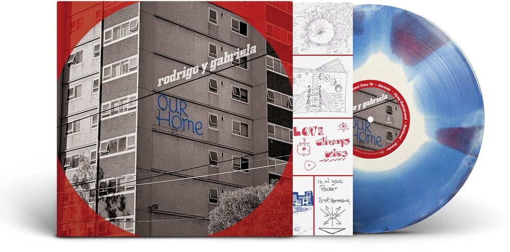 the album cover for Rodrigo Y Gabriela - OurHome [White, Red &amp; Blue Layered]