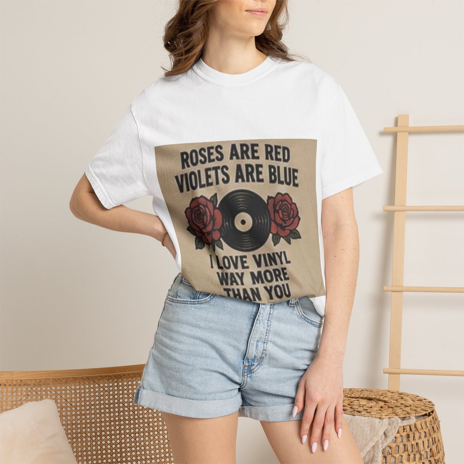 Vinyl Lover T‑Shirt — "Roses Are Red, I Love Vinyl Way More Than You" Retro Record Tee