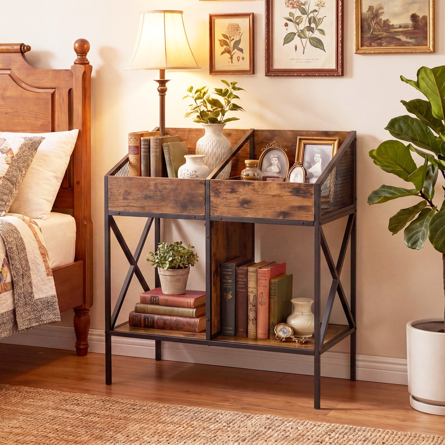 Industrial Vinyl Record Storage Rack with Metal Frame