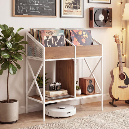 Industrial Vinyl Record Storage Rack with Metal Frame