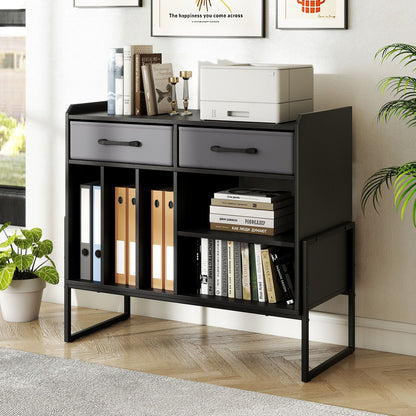 Large Record Player Stand with Charging Station Mid Century Modern Vinyl Storage Cabinet