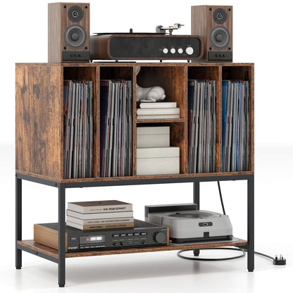 Record Player Stand with Charging Station and Metal Frame