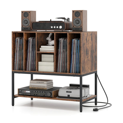 Record Player Stand with Charging Station and Metal Frame