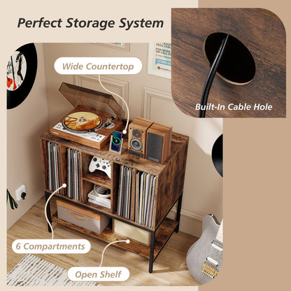 Record Player Stand with Charging Station and Metal Frame