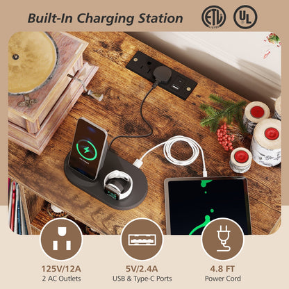 Record Player Stand with Charging Station and Metal Frame