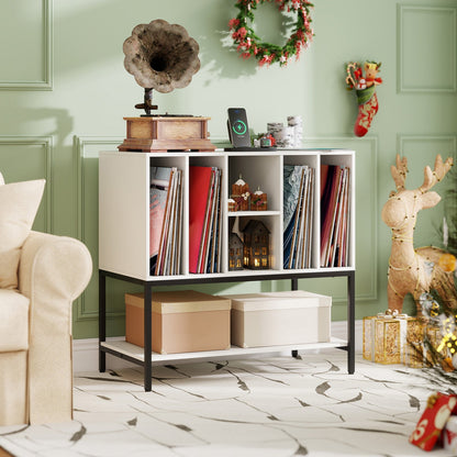 Record Player Stand with Charging Station and Metal Frame
