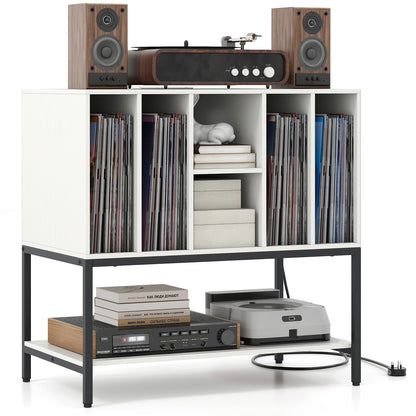 Record Player Stand with Charging Station and Metal Frame