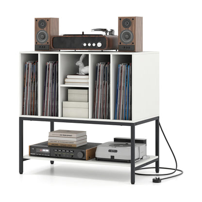 Record Player Stand with Charging Station and Metal Frame
