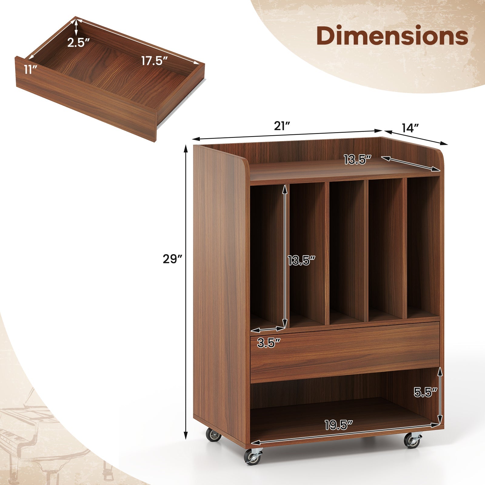 Record Player Stand Turntable Stand with Drawer and Record Holder