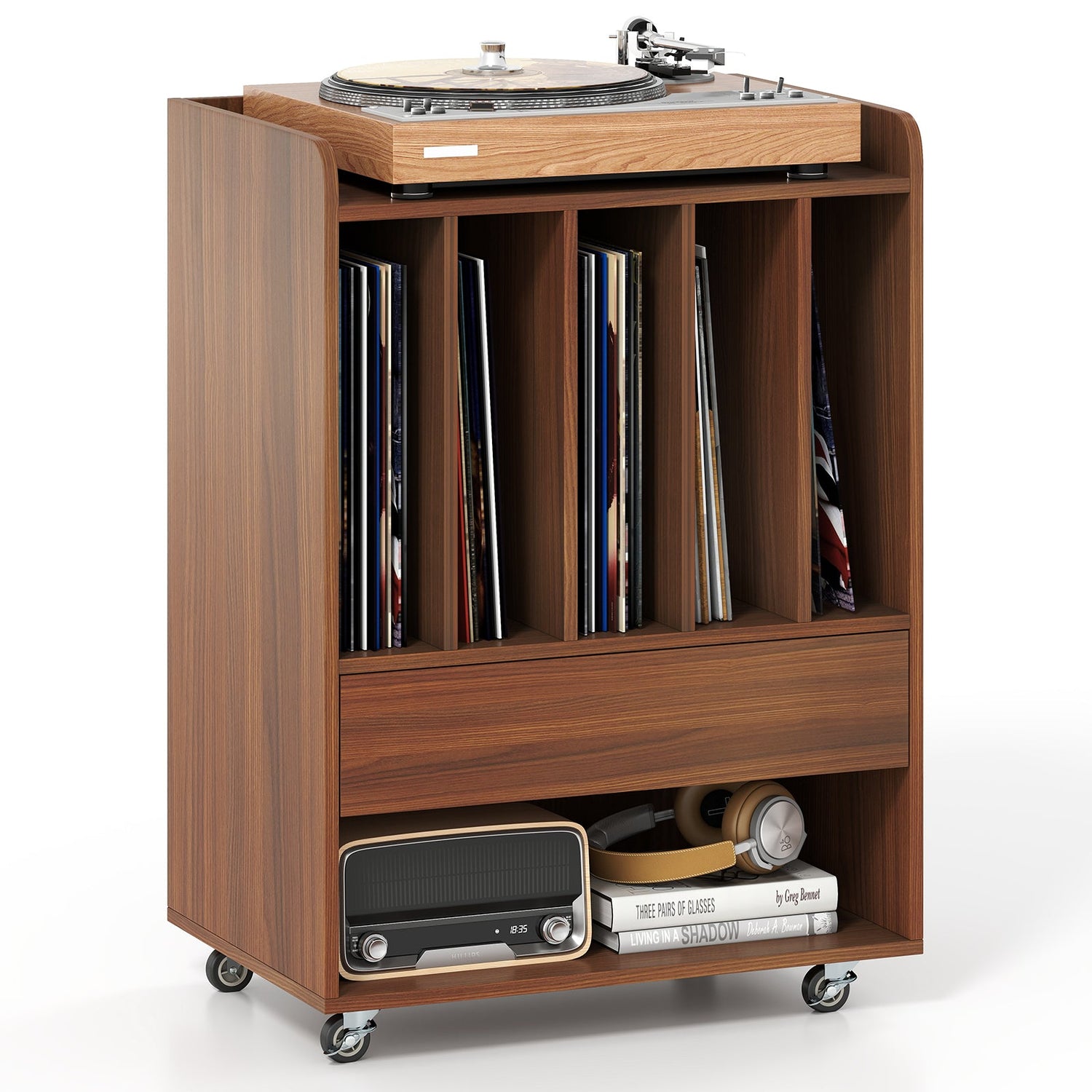 Record Player Stand Turntable Stand with Drawer and Record Holder