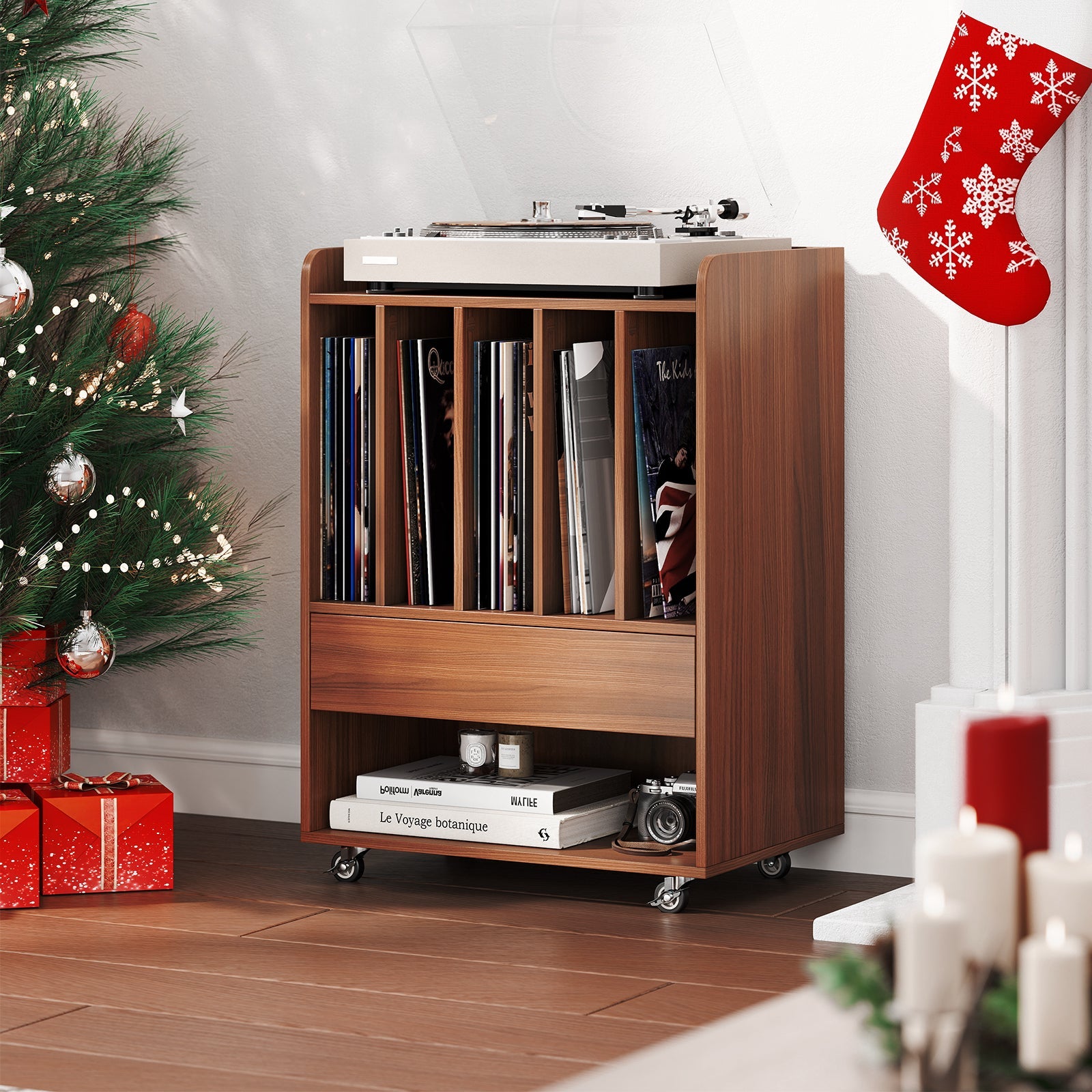 Record Player Stand Turntable Stand with Drawer and Record Holder