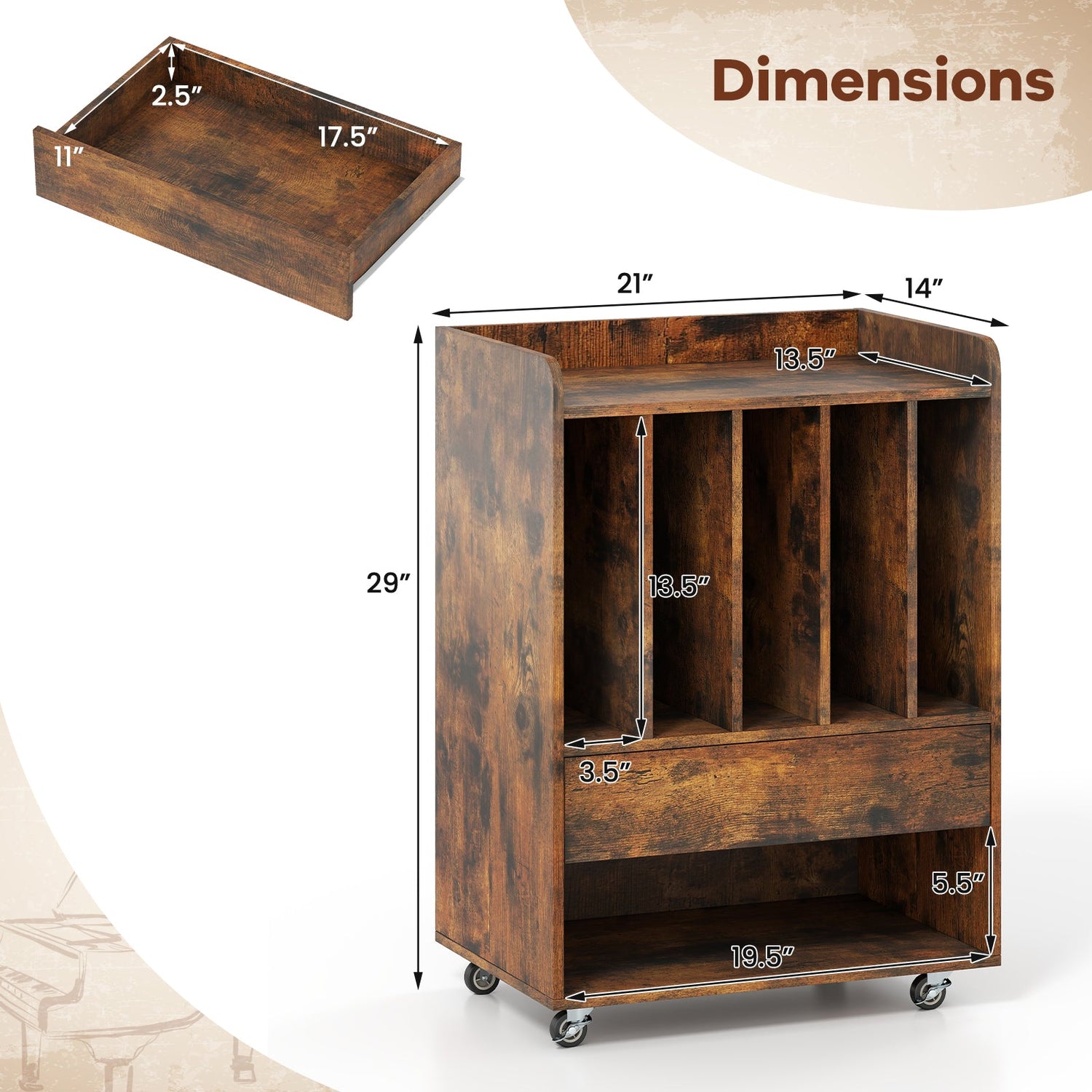 Record Player Stand Turntable Stand with Drawer and Record Holder