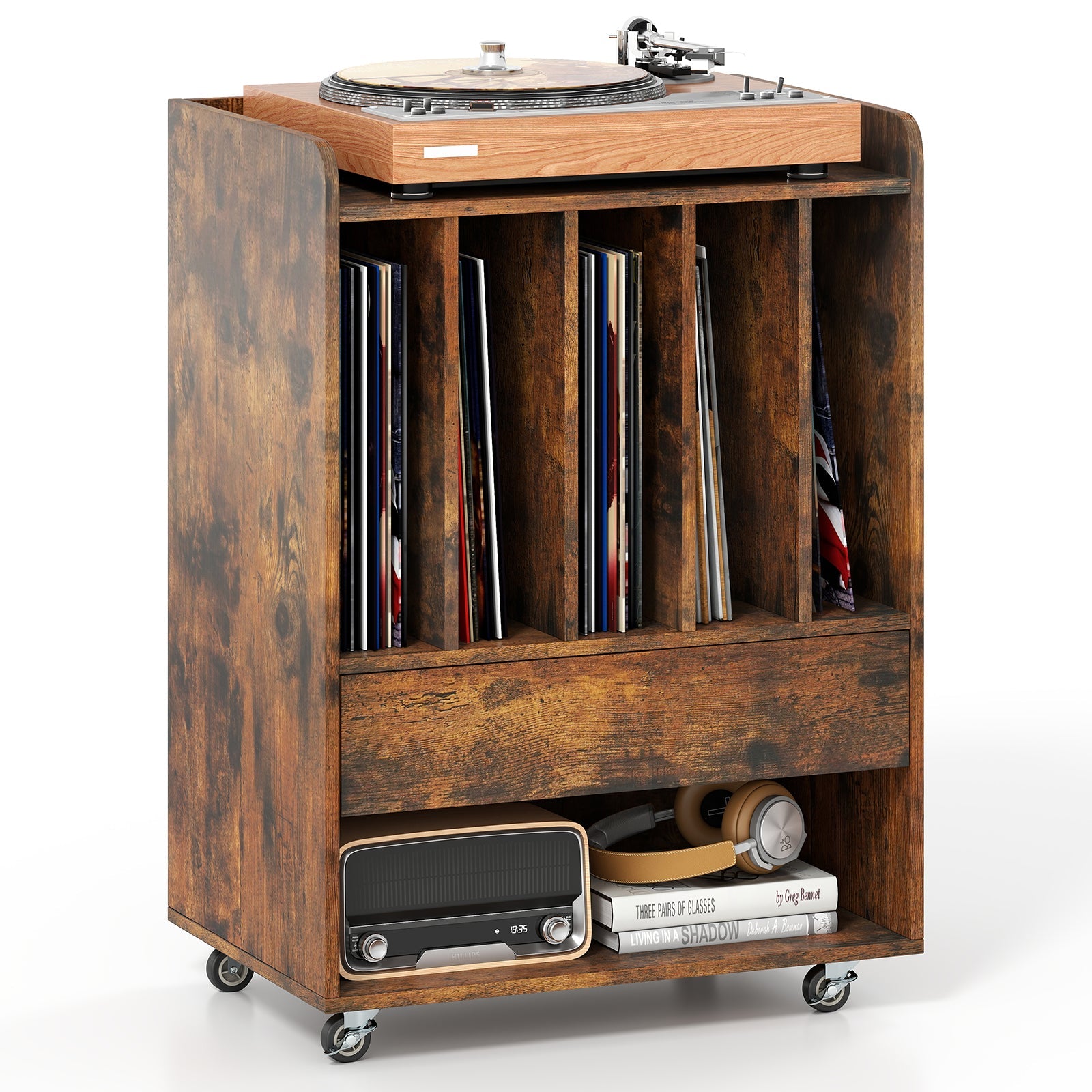 Record Player Stand Turntable Stand with Drawer and Record Holder