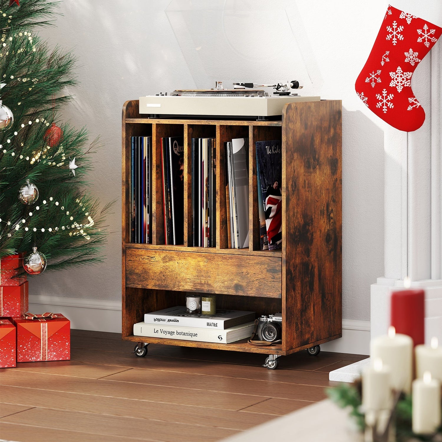 Record Player Stand Turntable Stand with Drawer and Record Holder