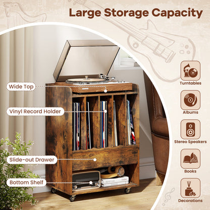 Record Player Stand Turntable Stand with Drawer and Record Holder