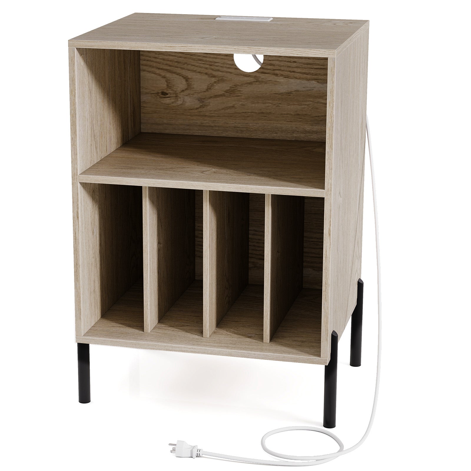 Record Player Stand with Record Storage Shelf and Charging Station