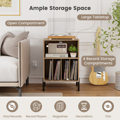 Record Player Stand with Record Storage Shelf and Charging Station