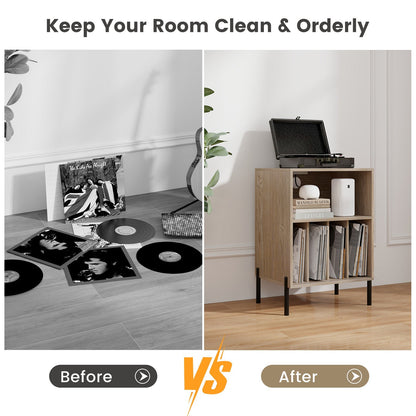 Record Player Stand with Record Storage Shelf and Charging Station