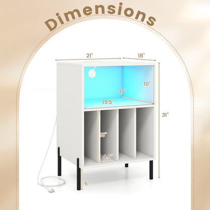 Record Player Stand with LED Light and Charging Station