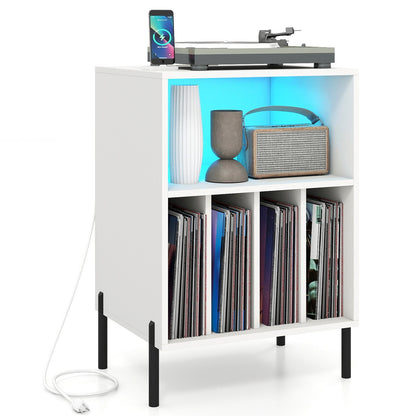 Record Player Stand with LED Light and Charging Station