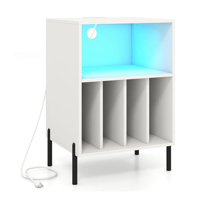 Record Player Stand with LED Light and Charging Station