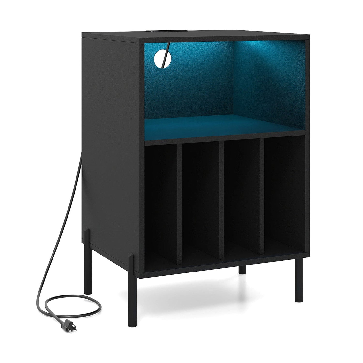 Record Player Stand with LED Light and Charging Station
