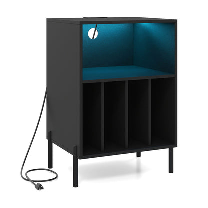 Record Player Stand with LED Light and Charging Station