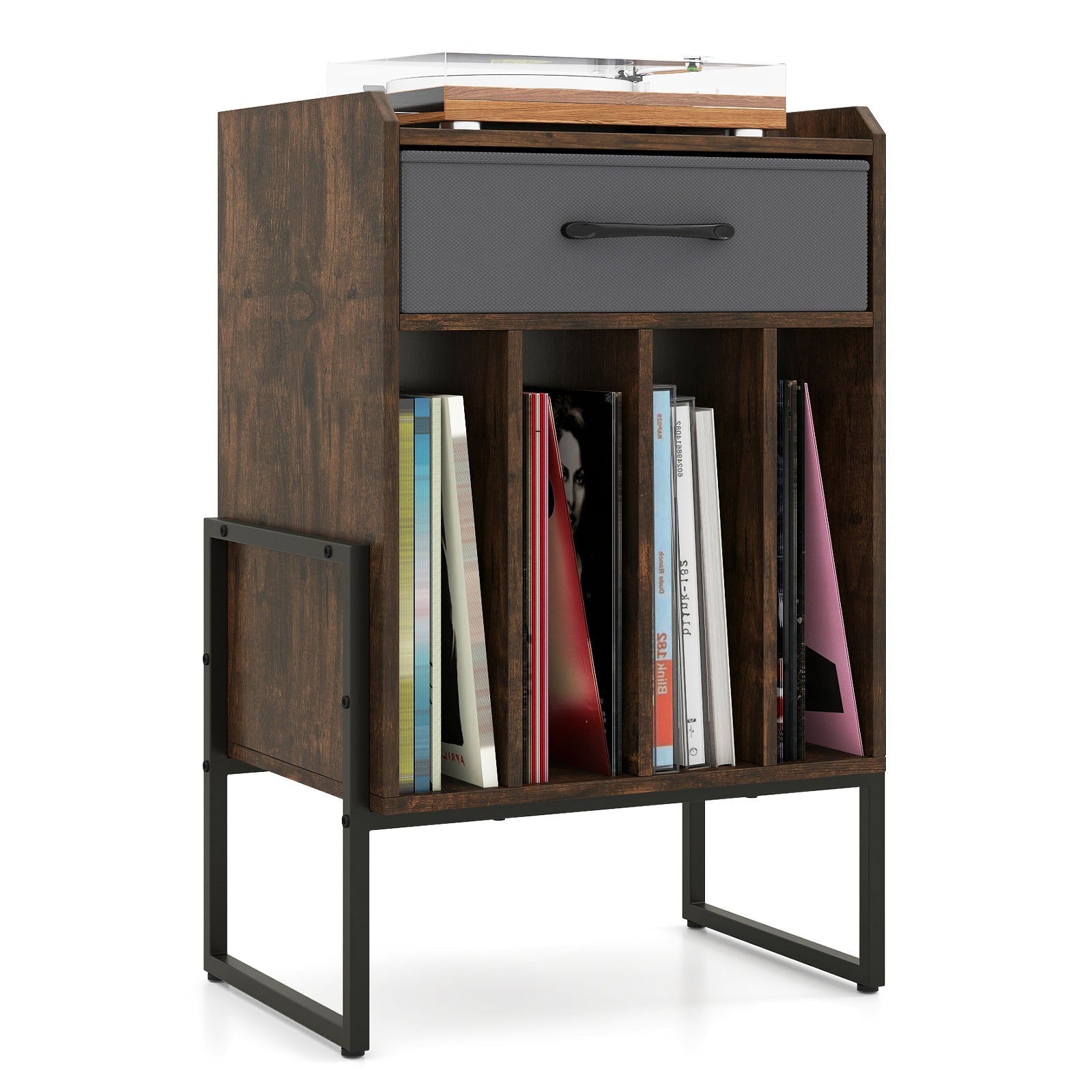 Record Player Stand with Drawer and Record Holder