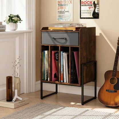 Record Player Stand with Drawer and Record Holder