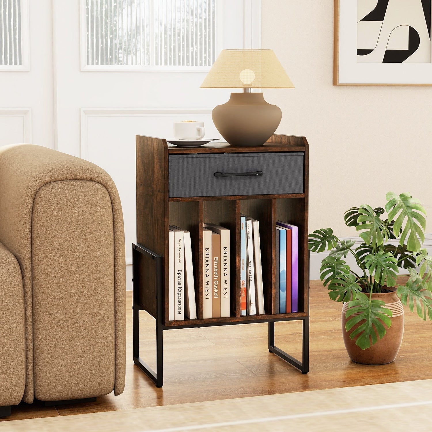Record Player Stand with Drawer and Record Holder
