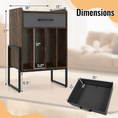 Record Player Stand with Drawer and Record Holder